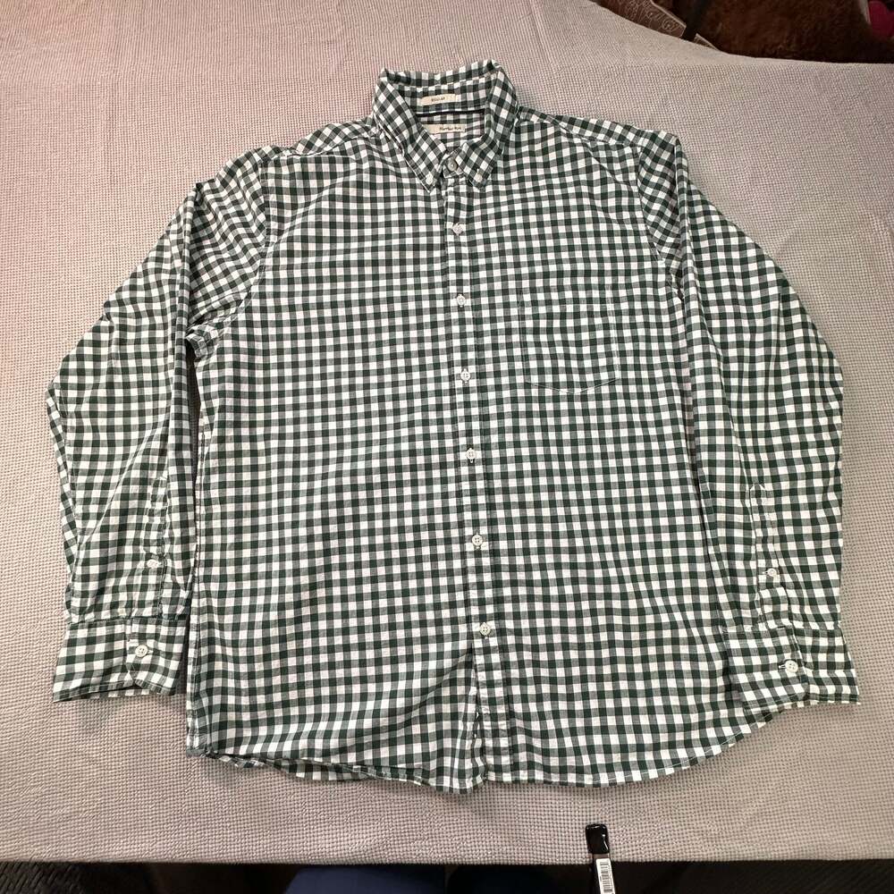 Hawker Rye Men's Green & White Checked Long Sleeve Button Down‎ Shirt